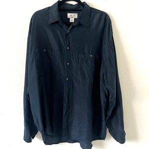 Chiamare Mens Sz L 100% Silk Shirt Navy Blue Quiet Luxury Minimalist Staple